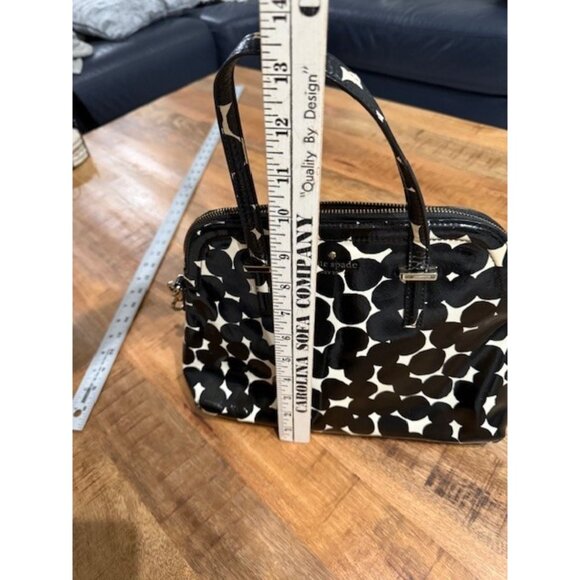 Kate Spade Black White Polka Dot Zip Dome Tote Satchel Purse Strap Double Handle - Picture 13 of 16